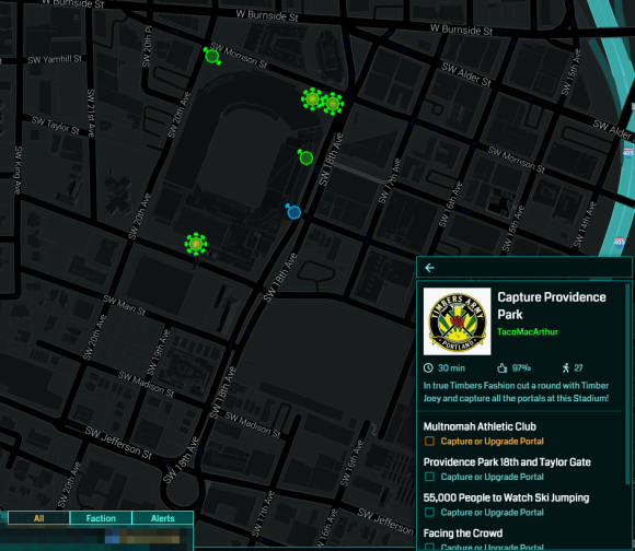Capture Providence Park ingress intel map